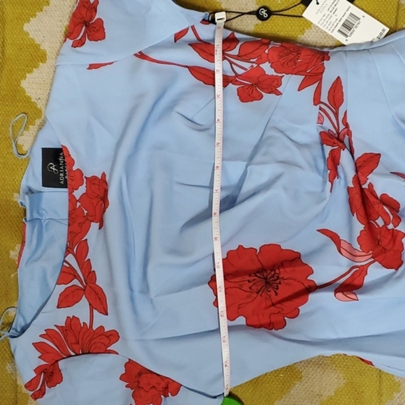 Adrianna‎ Papell pretty blue red roses asymmetrical flounce hem tulip Dress sz 2 - Picture 10 of 12